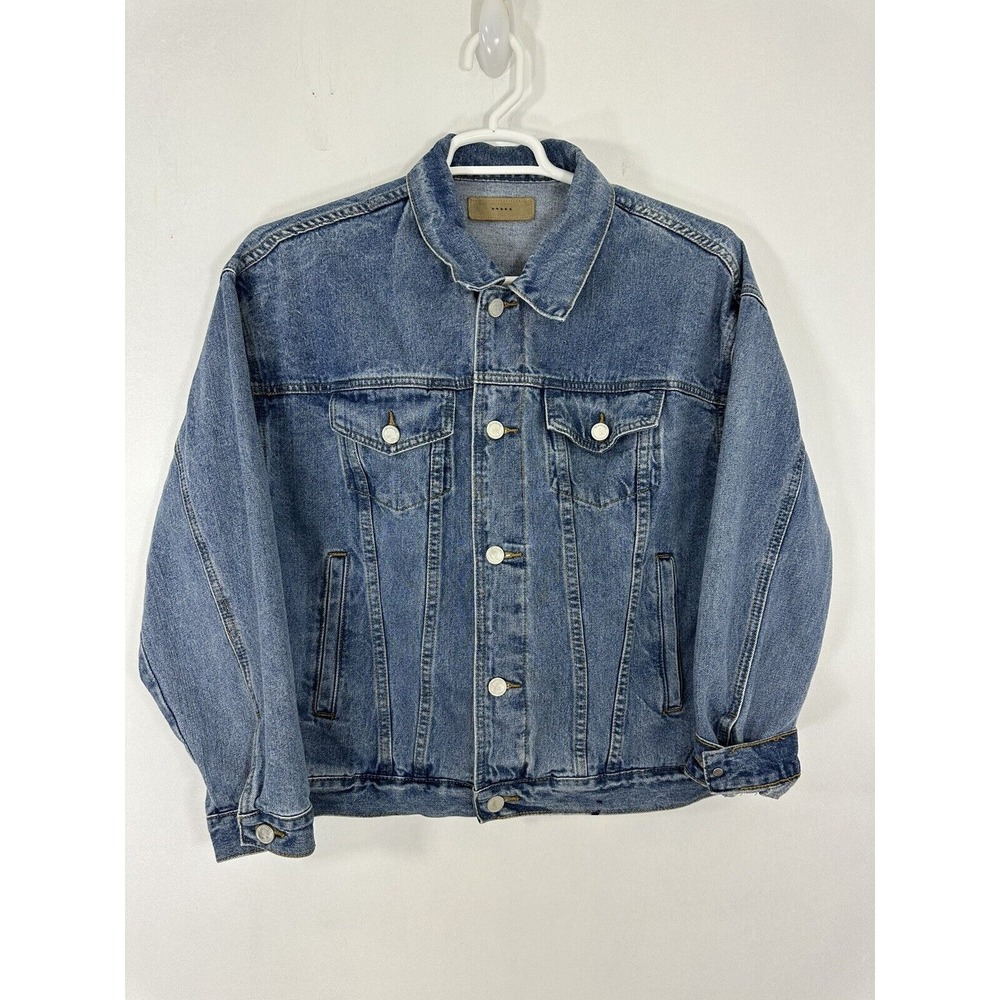 BLANKNYC Mens Size Medium Denim Button Up Trucker Jeans Jacket Side Slits